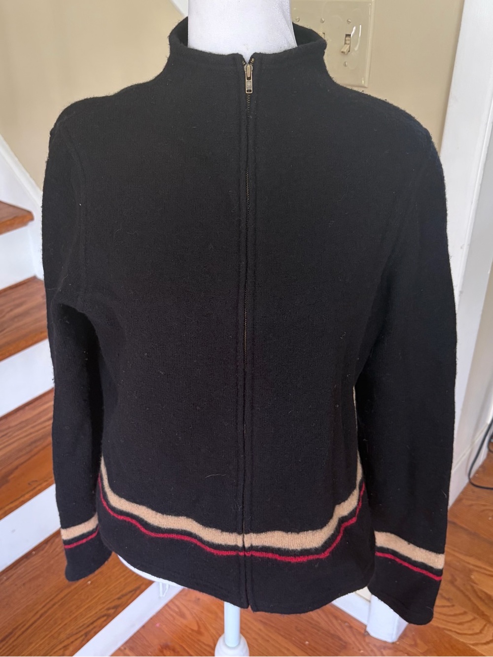 Vintage 100% Wool Jones New York Zip Sweater Jacket S Nautical Heritage Y2K